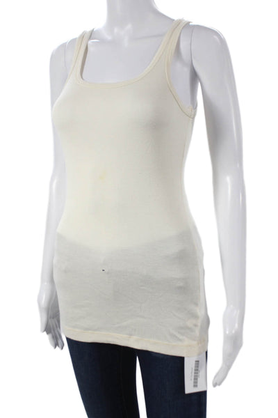 Splendid Womens Basic Scoop Neck Sleeveless Tank Ivory Cotton Modal Size M
