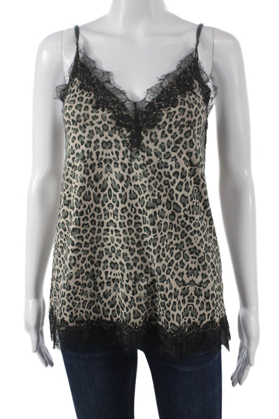 Rosemunde Women Beige Animal Print V-Neck Tank Polyester Sleeveless Size 38