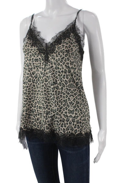 Rosemunde Women Beige Animal Print V-Neck Tank Polyester Sleeveless Size 38