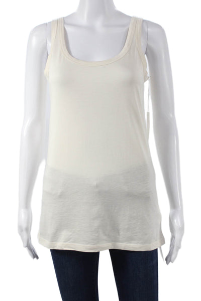 Lilla P Women Ivory Pima Cotton Scoop Neck Sleeveless Tank Basic Size M