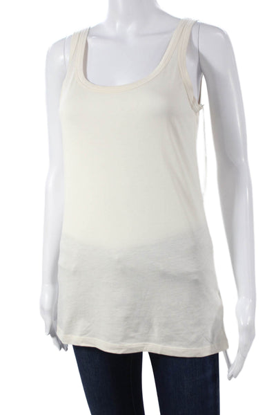 Lilla P Women Ivory Pima Cotton Scoop Neck Sleeveless Tank Basic Size M