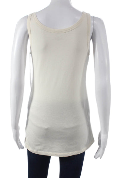 Lilla P Women Ivory Pima Cotton Scoop Neck Sleeveless Tank Basic Size M