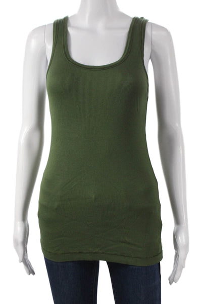 Splendid Women Basic Green Scoop Neck Sleeveless Tank Pima Cotton Modal Size L