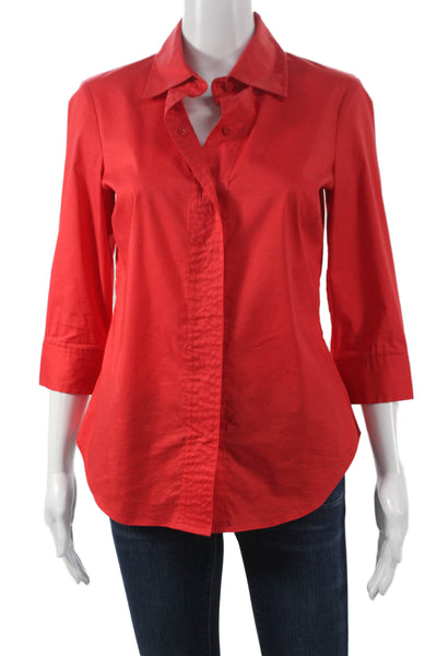 Worth Womens Collared Button Up Top Red 3/4 Sleeve Petite Size 0P