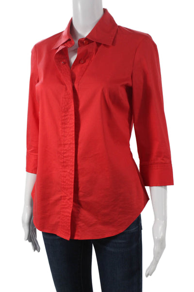 Worth Womens Collared Button Up Top Red 3/4 Sleeve Petite Size 0P