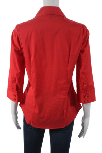 Worth Womens Collared Button Up Top Red 3/4 Sleeve Petite Size 0P