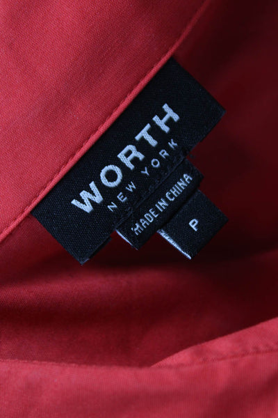 Worth Womens Collared Button Up Top Red 3/4 Sleeve Petite Size 0P