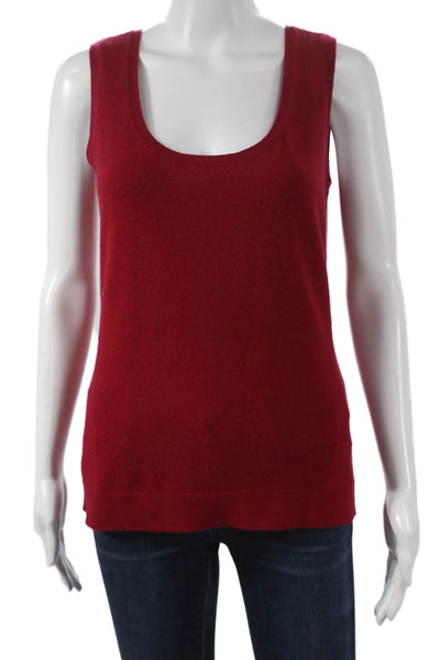Kinross Cashmere Women Red Cashmere Scoop Neck Sleeveless Vest Sweater Size M