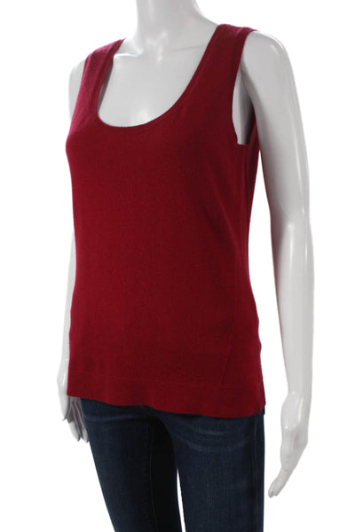Kinross Cashmere Women Red Cashmere Scoop Neck Sleeveless Vest Sweater Size M