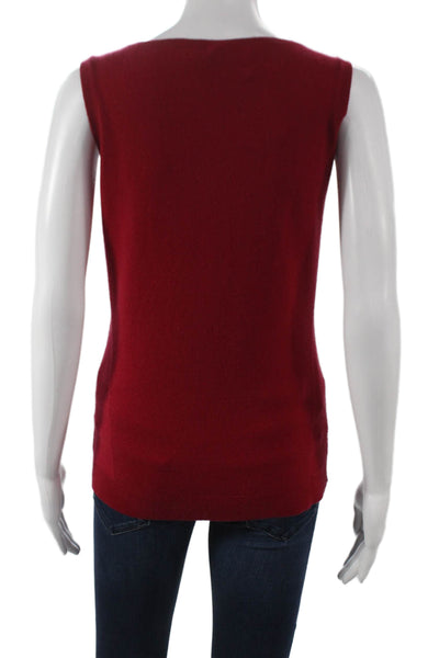 Kinross Cashmere Women Red Cashmere Scoop Neck Sleeveless Vest Sweater Size M