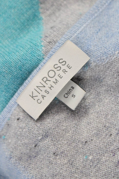 Kinross Cashmere Womens Pullover Blue Geometric Boatneck 3/4 Sleeve Size S