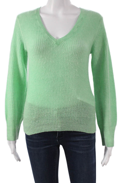 Line Womens Cashmere V-Neck Pullover Sweater Green Long Sleeve Size XS