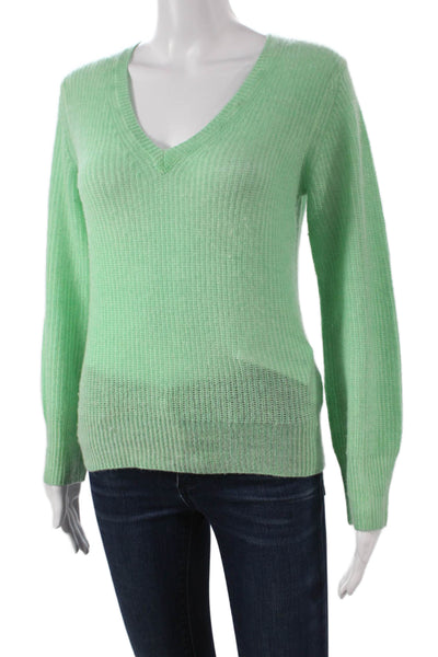 Line Womens Cashmere V-Neck Pullover Sweater Green Long Sleeve Size XS