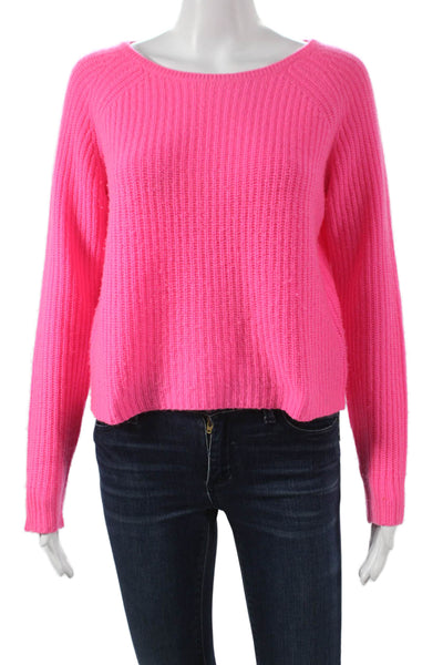 360 Sweater Womens Cashmere Boat Neck Pullover Sweater Pink Long Sleeve Size S