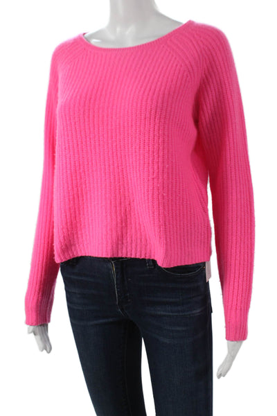 360 Sweater Womens Cashmere Boat Neck Pullover Sweater Pink Long Sleeve Size S