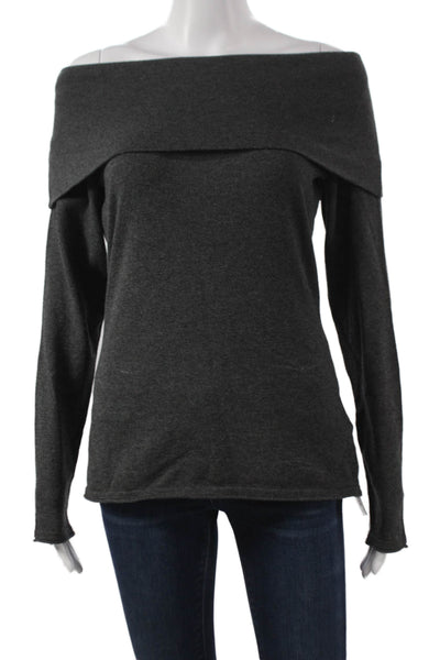 Kinross Cashmere Women Off Shoulder Gray Pullover Long Sleeve Size S