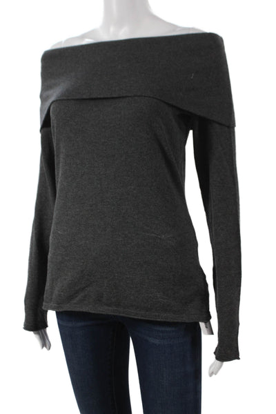Kinross Cashmere Women Off Shoulder Gray Pullover Long Sleeve Size S