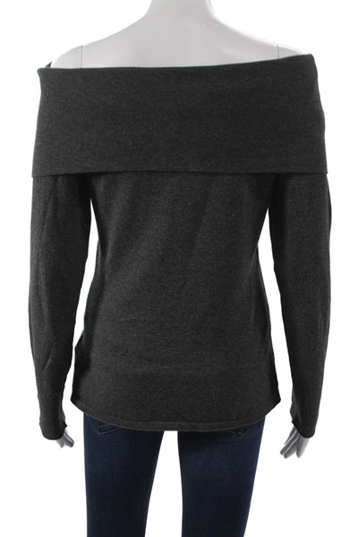 Kinross Cashmere Women Off Shoulder Gray Pullover Long Sleeve Size S