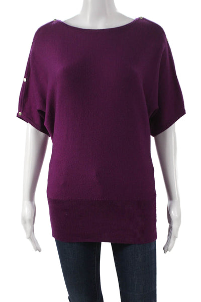 Worth Womens Purple Wool Boat Neck Pullover Sweater Short Sleeve Size 0P