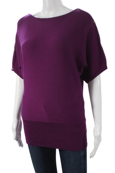 Worth Womens Purple Wool Boat Neck Pullover Sweater Short Sleeve Size 0P
