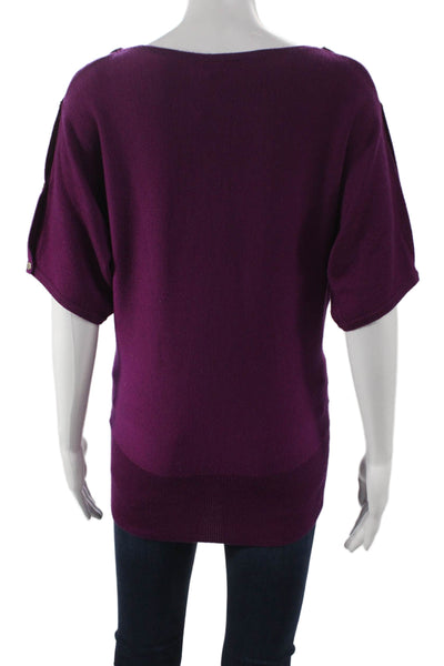 Worth Womens Purple Wool Boat Neck Pullover Sweater Short Sleeve Size 0P