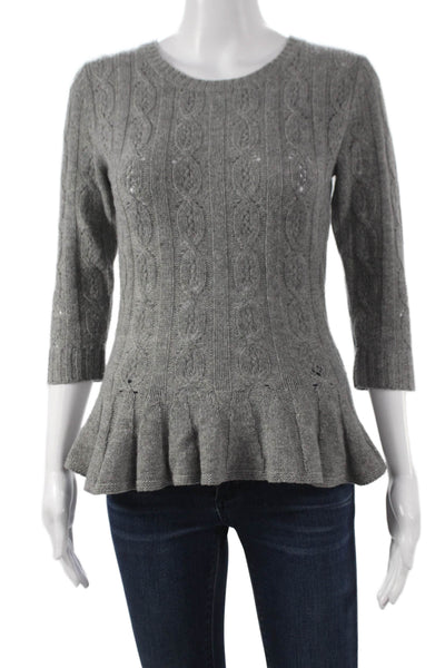 Autumn Cashmere Women Gray Pullover Sweater Round Neck 3/4 Sleeve Size S