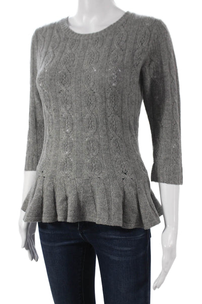 Autumn Cashmere Women Gray Pullover Sweater Round Neck 3/4 Sleeve Size S