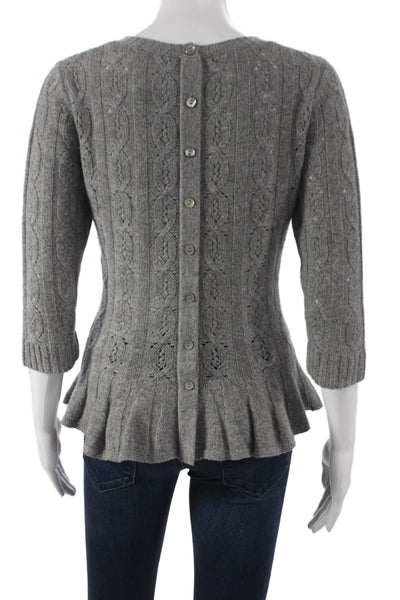 Autumn Cashmere Women Gray Pullover Sweater Round Neck 3/4 Sleeve Size S