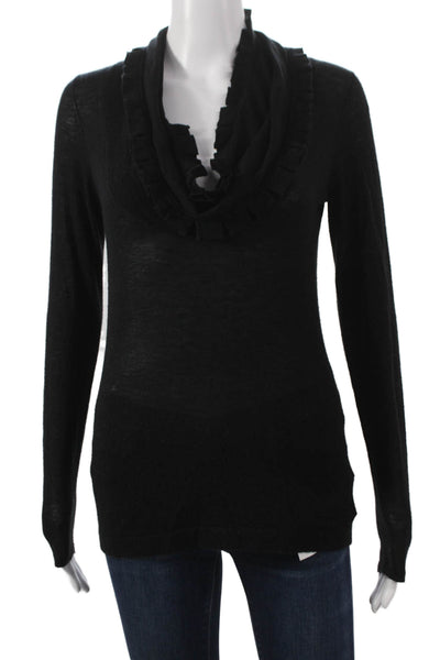 Magaschoni Women Pullover Sweater Cowl Neck Long Sleeve Black 3% Wool Size S
