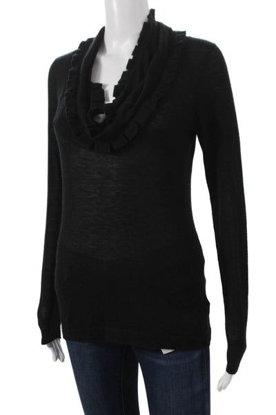 Magaschoni Women Pullover Sweater Cowl Neck Long Sleeve Black 3% Wool Size S