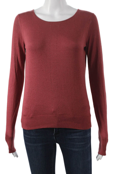 Theory Womens Pullover Sweater Red Viscose Blend Long Sleeve Round Neck Size 0P