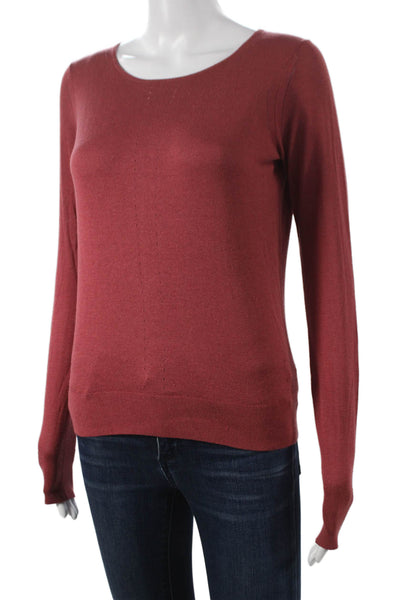 Theory Womens Pullover Sweater Red Viscose Blend Long Sleeve Round Neck Size 0P