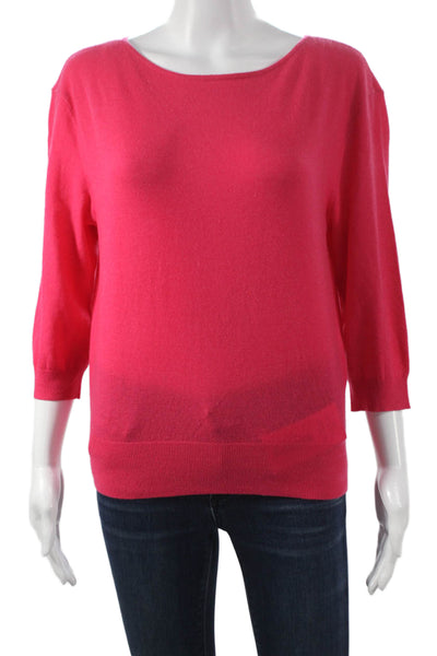 Magaschoni Women Cashmere Boat Neck Pullover Sweater Pink 3/4 Sleeve Size M