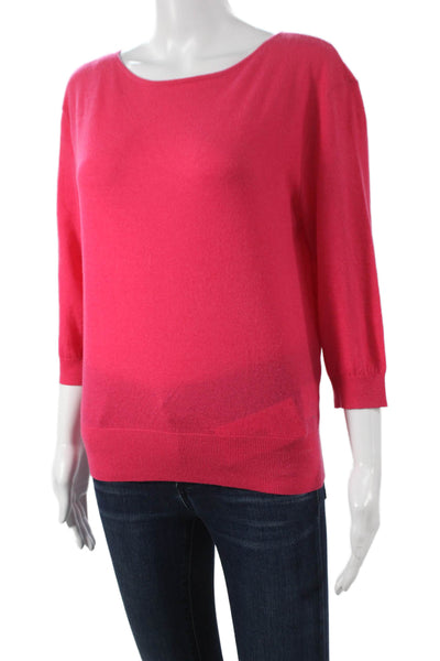 Magaschoni Women Cashmere Boat Neck Pullover Sweater Pink 3/4 Sleeve Size M