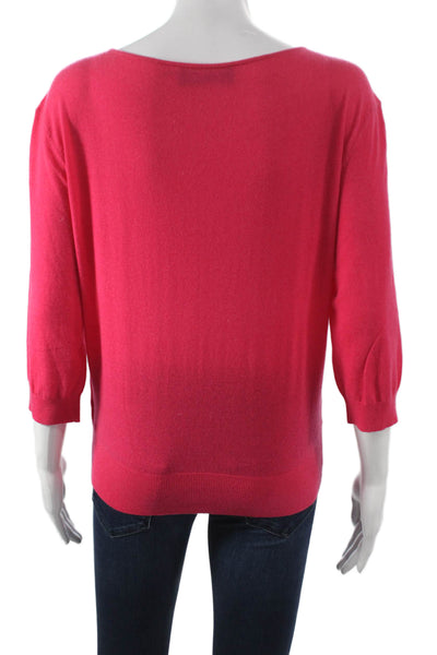 Magaschoni Women Cashmere Boat Neck Pullover Sweater Pink 3/4 Sleeve Size M