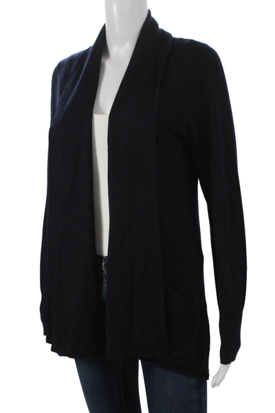 Elie Tahari Women Cardigan Blue Merino Wool Collared Solid Long Sleeve Size L