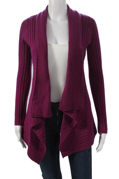 Autumn Cashmere Womens Purple Striped Collared Cashmere Cardigan Size XS