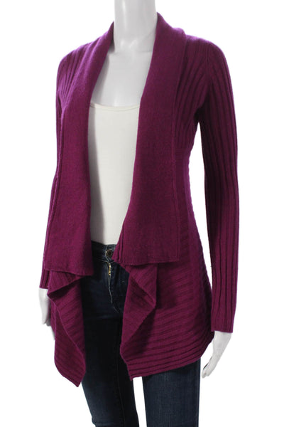 Autumn Cashmere Womens Purple Striped Collared Cashmere Cardigan Size XS