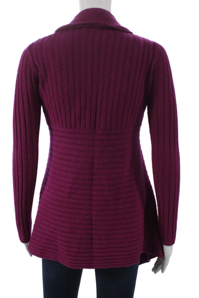 Autumn Cashmere Womens Purple Striped Collared Cashmere Cardigan Size XS