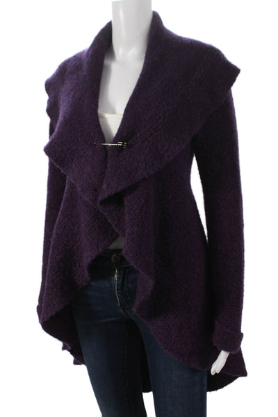 Lafayette 148 New York Women Purple V Neck Wool Blend Cardigan Size S