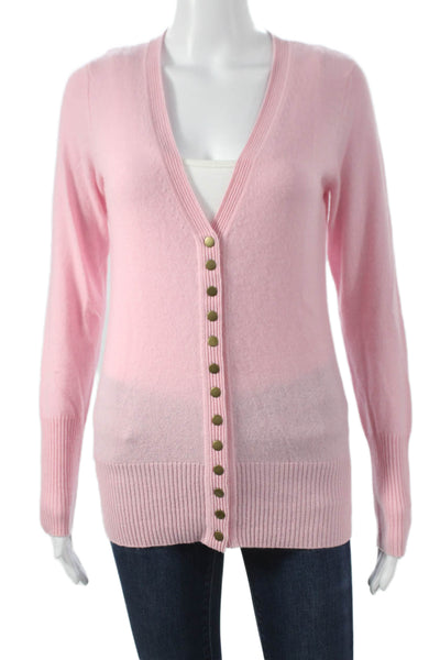 Kier + J Womens Pink Cashmere V-Neck Cardigan Long Sleeve Size S
