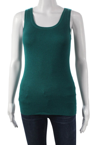 Magaschoni Women Basic Sleeveless Scoop Neck Silk Cashmere Tank Green Size XS