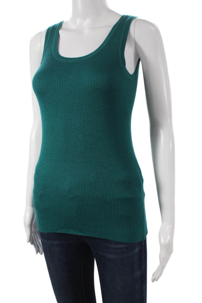 Magaschoni Women Basic Sleeveless Scoop Neck Silk Cashmere Tank Green Size XS