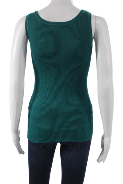 Magaschoni Women Basic Sleeveless Scoop Neck Silk Cashmere Tank Green Size XS