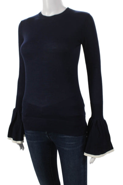 Adam Lippes Women Merino Wool Blue Pullover Long Sleeve Round Neck Size XS