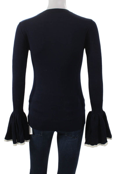 Adam Lippes Women Merino Wool Blue Pullover Long Sleeve Round Neck Size XS