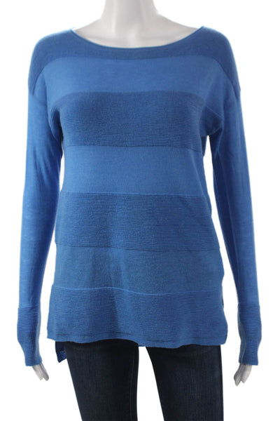 Vince Women Pullover Blue Striped Boat Neck Long Sleeve Wool Size XS
