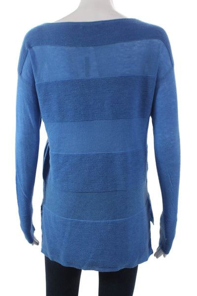 Vince Women Pullover Blue Striped Boat Neck Long Sleeve Wool Size XS