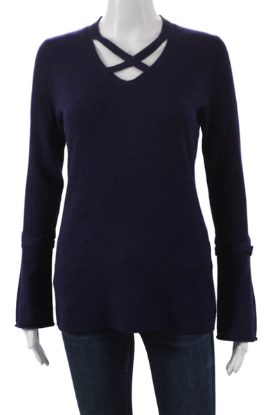 Kinross Cashmere Womens V-Neck Pullover Purple Long Sleeve Size S
