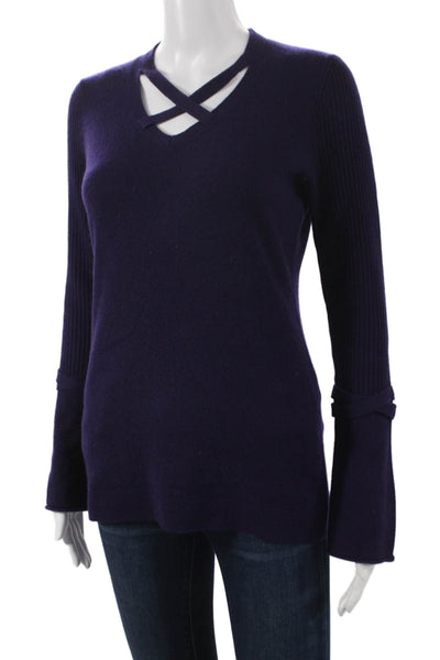 Kinross Cashmere Womens V-Neck Pullover Purple Long Sleeve Size S